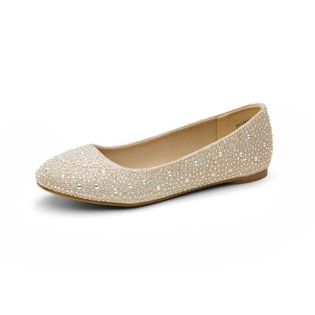 Zapatos Bailarinas con Pedrería DREAM PAIRS Dorado Talla 9