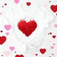 thumbnail image 3 of Women's Valentine's Short Sleeve T-Shirt Happy Day Heart Print Crewneck Top for Romantic Gatherings White L, 3 of 6