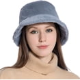thumbnail image 3 of Muryobao Female Women Winter Bucket Hat Warm Faux Fur Wool Cloche Hats Outdoor Foldable Fisherman Cap Blue Grey, 3 of 7