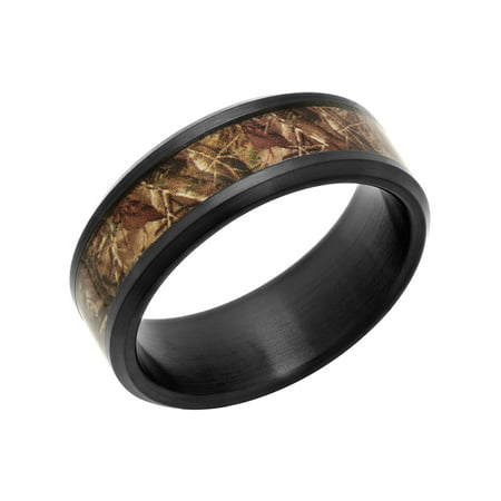 Men's Black IP Stainless Steel 8mm Wedding Band with Camo