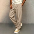 thumbnail image 4 of Men's Elastic Waist Golf Pants, Business Casual Relaxed Fit Straight Leg Trousers, Drawstring Chino Pants for office & Golf Big and Tall Size S-3XL Beige, 4 of 6