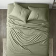 thumbnail image 3 of Noble Linens 4 Piece Sage Chevron Embossed Bed Sheet Set, CalKing, 3 of 11