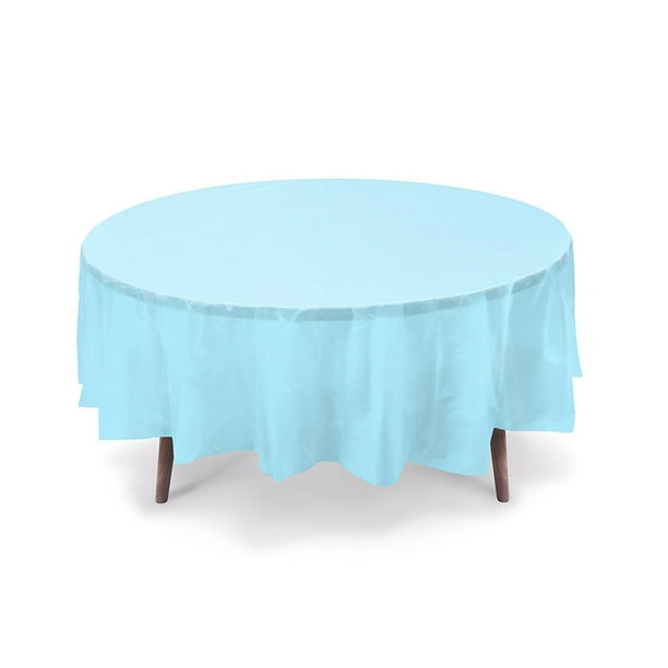 5 CT 84" Light Blue Round Plastic Table Cover, Plastic Table Cloth
