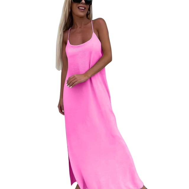 Xfvqtps Robe Nuisette Sans Manches Unie pour Femmes, Décontractée, Ample, de Plage, Maxi, pour le Printemps et l'Été