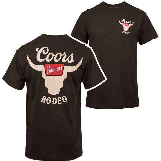 Coors T-Shirt Brun à Imprimé devant et Dos avec Logo de Cornes de Rodéo de Banquet - 2Xlarge