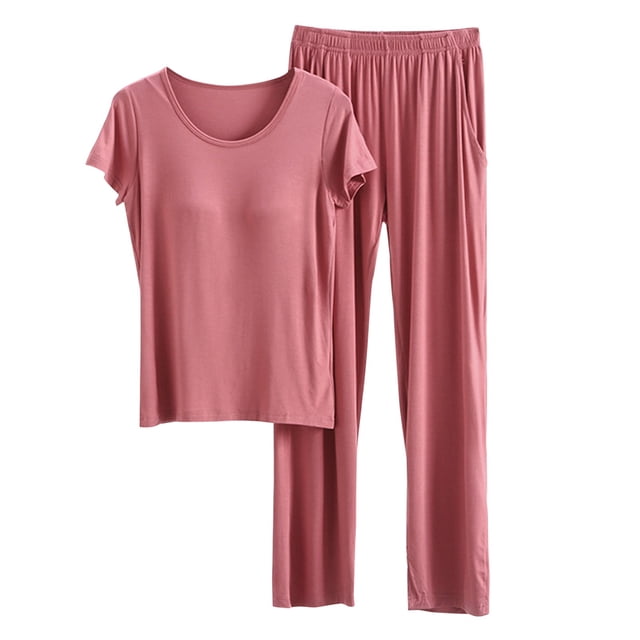 B91xZ Womens Silk Satin Pajamas Set Button Down Pajama Shorts Set Soft Summer Solid Pjs Sets,Watermelon Red L