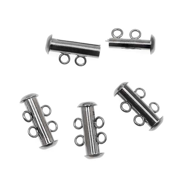 Slide Tube Clasps, 2 Strand 16.5mm, 4 Pieces, Gunmetal Plated