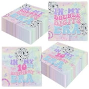 TEMYAXU 40pcs Iridescent PriNst Double Digits Era Napkins, 10th Birthday Party Decorations, Pink & Purple, 2-Ply Paper Napkins