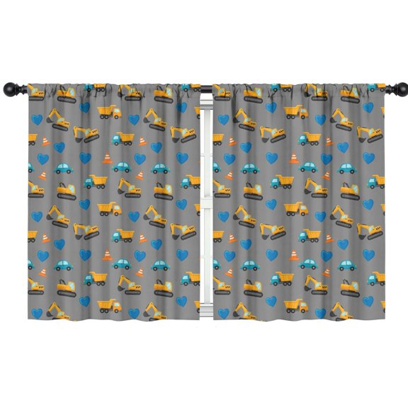 Blackout Kids Curtains,Cartoon Construction Vehicles Hearts Childrens Insulated Curtains Set Of 2,Bedroom Essentials,Toddler Room Decor 42"x54"