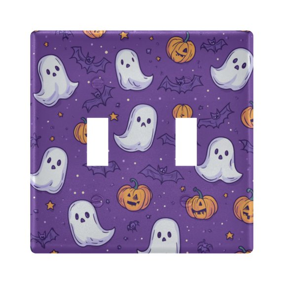 Yayeee Toggle Light Switch Wall Plate 2-Gang 4.56"x4.48" Decorative Outlet Cover, Halloween Purple Ghosts