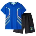 thumbnail image 2 of Xudanell Teen Boy Summer Outfit 3T-14 Summer Sport T-Shirt Shorts Set Print Clothing Sets Tracksuit (Blue, 5-6 Years), 2 of 5