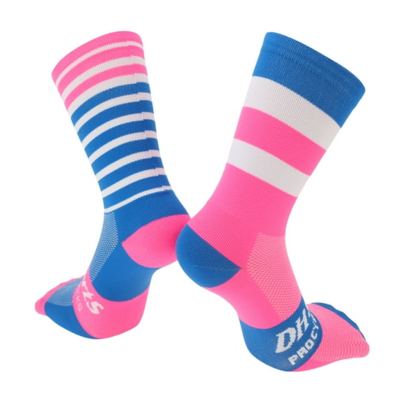 Unique Bargains Cycling Socks Sweat-Absorbent Anti-Odor Anti-Friction Outdoor Bike Socks Blue Pink Size l Neutral and Universal 1 Pair