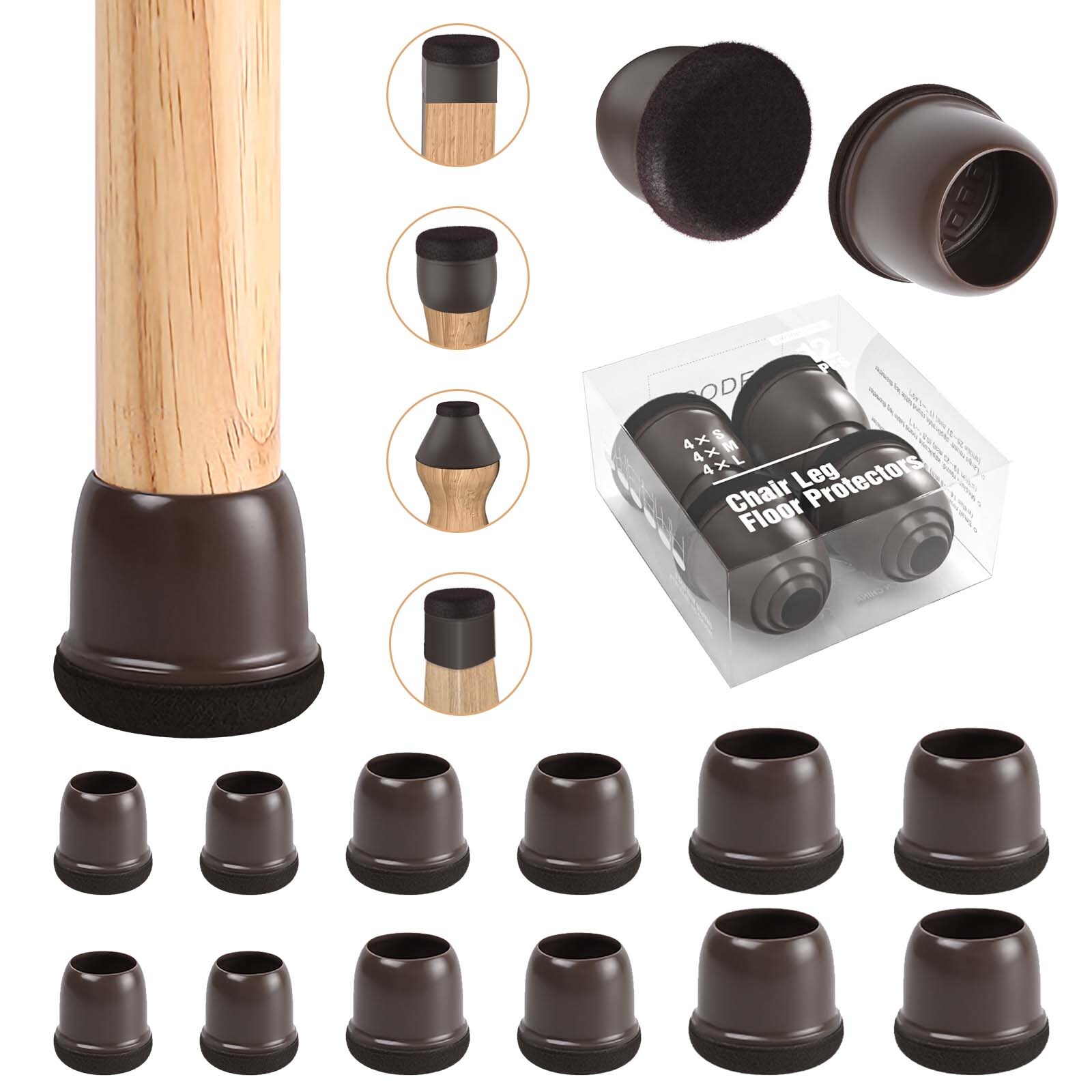 Flend 12 Pcs Brown Sliders, Chair Leg Cover, Silicone Chair Leg