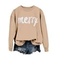 thumbnail image 6 of Graphic Sweatshirts For Women Loose Cute Merry Funny Xmas Letter Printed Long Sleeve Christmas Shirts Casual Comfortable Holiday Pullover Tops Fall Winter Loungewear Outfits Clothes Khaki M, 6 of 6