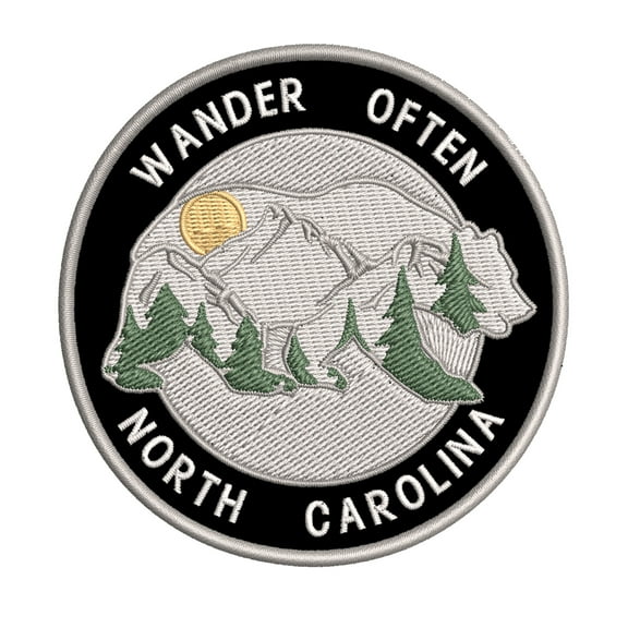 Wander Often! North Carolina 3.5 Inch Iron Or Sew On Embroidered Fabric Badge Patch Seek Adventure, National Park Iconic Series