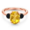 thumbnail image 3 of Gem Stone King 2.84 Ct Oval Yellow Citrine Black Onyx 18K Rose Gold Plated Silver Ring, 3 of 6
