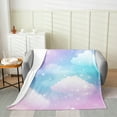 thumbnail image 2 of Erosebridal Girly Stars Flannel Blanket 50x60, Blue Sky Cloud Sherpa Throw, 2 of 7