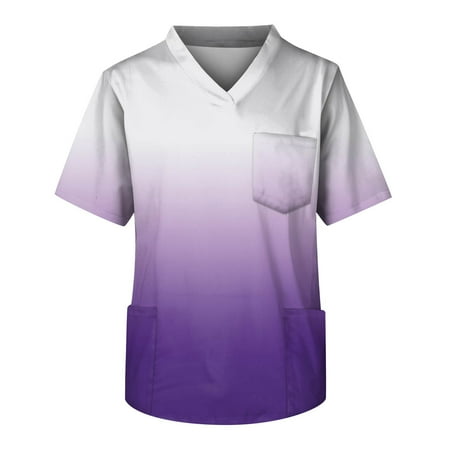 

The Last Sale of Summer! HIMIWAY Scrubs for Men 2023 Loose Plus Size White And Purple Gradient V-Neck Short Sleeves Shirt Purple Xxxxxl