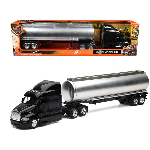 Peterbilt 387 Truck Black with Tanker Trailer Silver "Long Haul Truckers" Series 1/43 Diecast Model by New Ray
