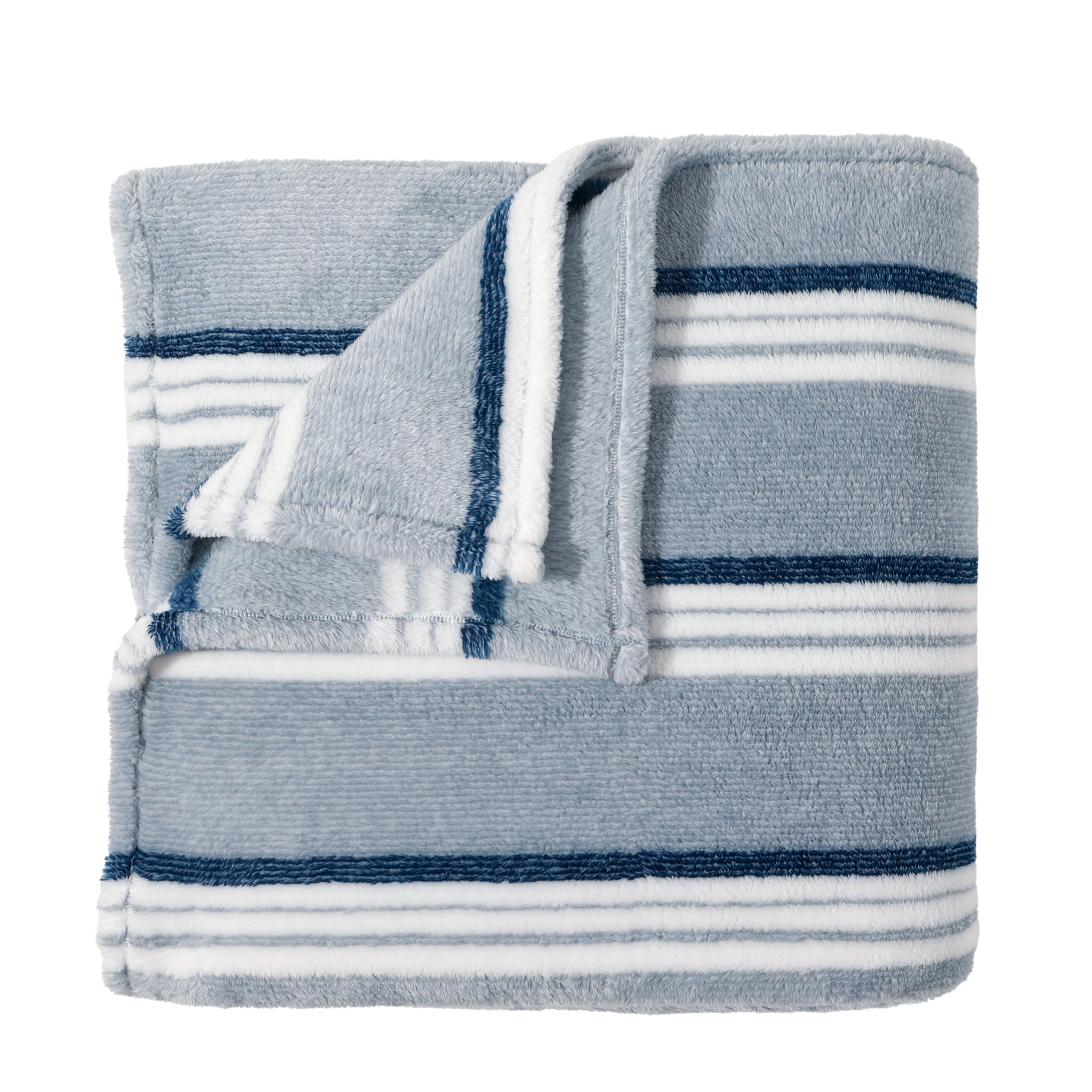 Berkshire Blanket Eco Plush Bed Blanket, Navy Stripe, King