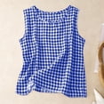 thumbnail image 5 of Womens Gauze Tank Tops Trendy Plaid Gingham Boho Blouses Summer Casual Tunic Top Beach Cute Sleeveless Shirt Blue Size XL, 5 of 5