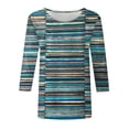 thumbnail image 4 of Conairie Crew Neck T Shirts for Women Casual Stripe Loose 3/4 Sleeve Shirt Trendy Elegant Comfy Work Tee Pullover Outfits Blue L, 4 of 4