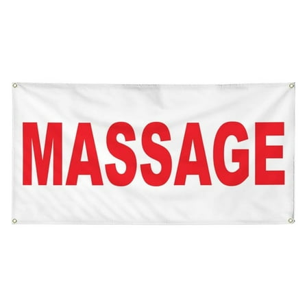 Vinyl Banner Massage Red Business Outdoor Weatherproof Sign 36x72 Inches - 6 Grommets - Industrial Yard Signs for Advertising & Promotion