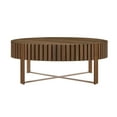 thumbnail image 5 of Round Coffee Table for Living Room, 31.5" Drum Coffee Table With Stainless Steels Pedestal Base, Farmhouse Handcrafted Circle Coffee Table For Apartment, 5 of 8
