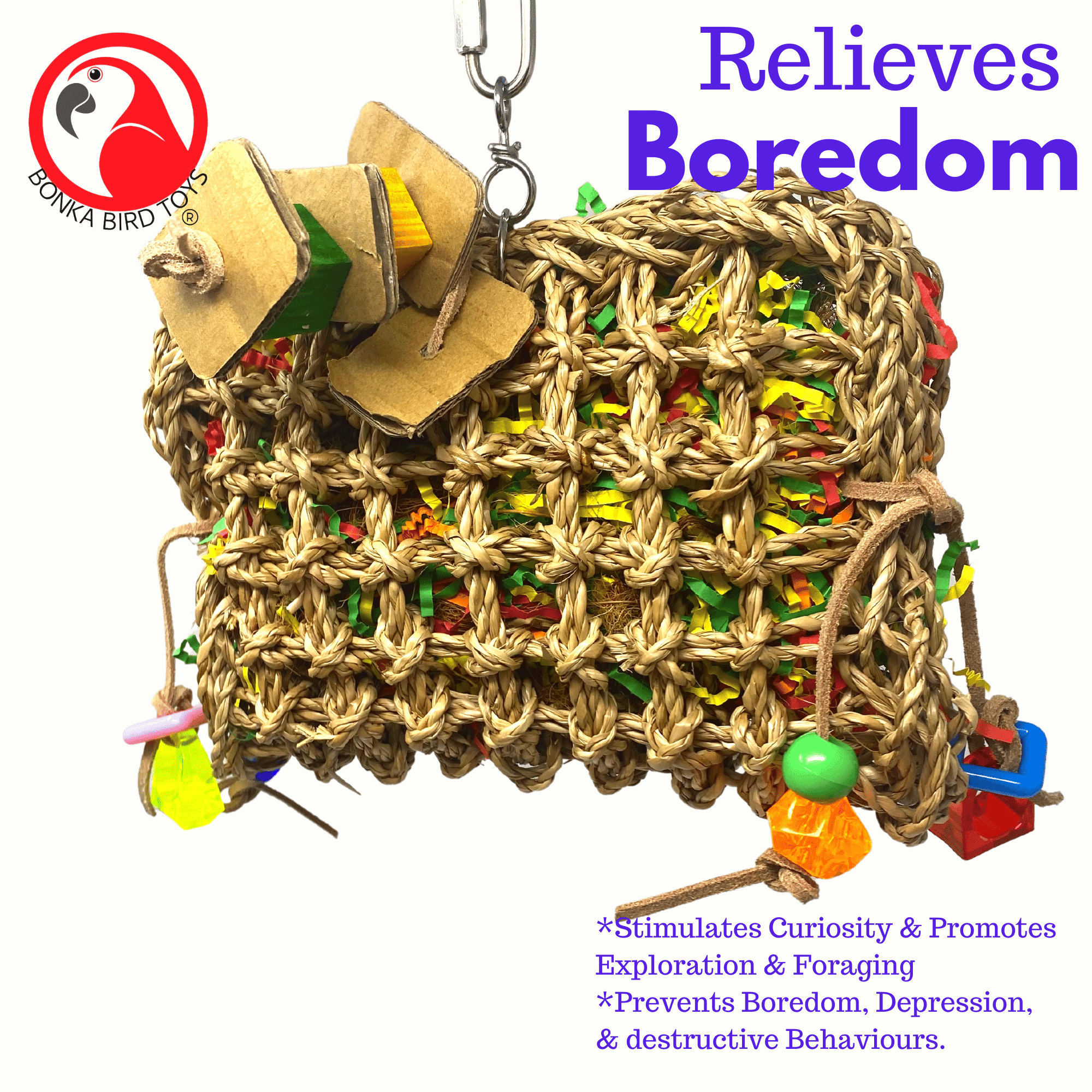 Bonka Bird Toys 2909 Large Seagrass Purse Natural Foraging Chew Bird Toy