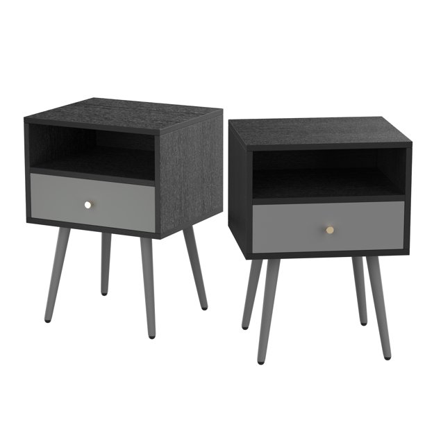 Kevinplus Nightstands Set of 2 Mid Century Modern Low Profile Side