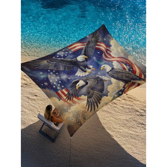 Vintage American Flag Sun Shade Sail 14' x 18', Independence Day Eagle Retro Mottled Animal Rectangle Outdoor Sunshade Canopy, Waterproof UV Block Patio Covers for Garden Yard Beach
