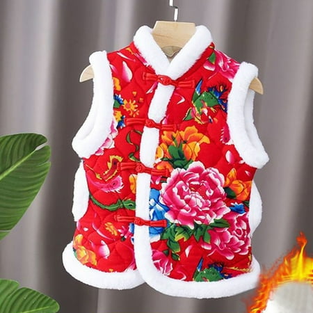 

Toddler Girls Coats & Jackets Autumn Winter Quilted Year Floral Vest Outfits Traditional Tang Girls Outdoor Jackets & Outerwear Outwear