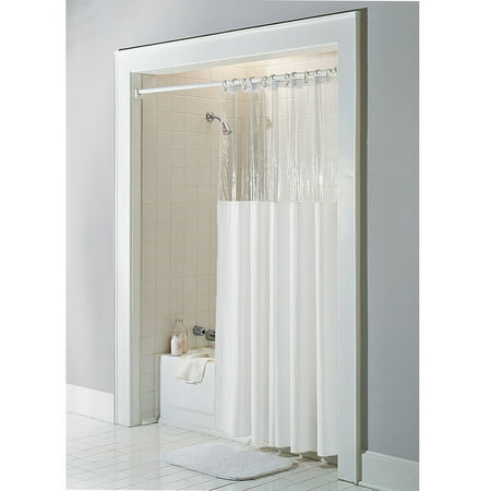 Bone/Ivory Vinyl Windowed Shower Curtain Liner- Clear Top Stall Size: 54