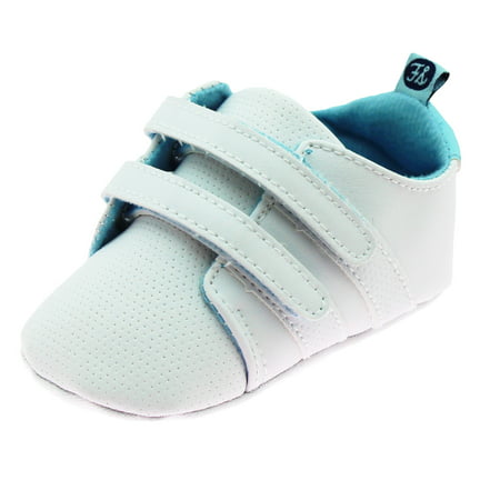 First Steps Cute Baby Boys Athletic Fashion Sneakers Trendy Gym Shoe Casual Kicks Soft Sole Newborn Prewalker White Size 4 (9-12