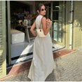 thumbnail image 2 of Vestido elegante con cuello en V y cremallera de cintura alta para mujer, sin mangas, línea A, Delgado, plisado, largo, informal, High Street, 2 of 5