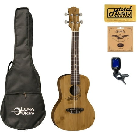 Luna Guitars Bamboo Concert Ukulele Bundle, UKE BAMBOO C