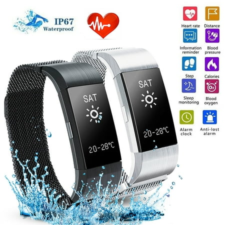 Smart Watch Sports Bracelet Metal Strap Men Wristband Heart Rate Monitor Fitness Tracker Pedometer Waterproof for IOS Android