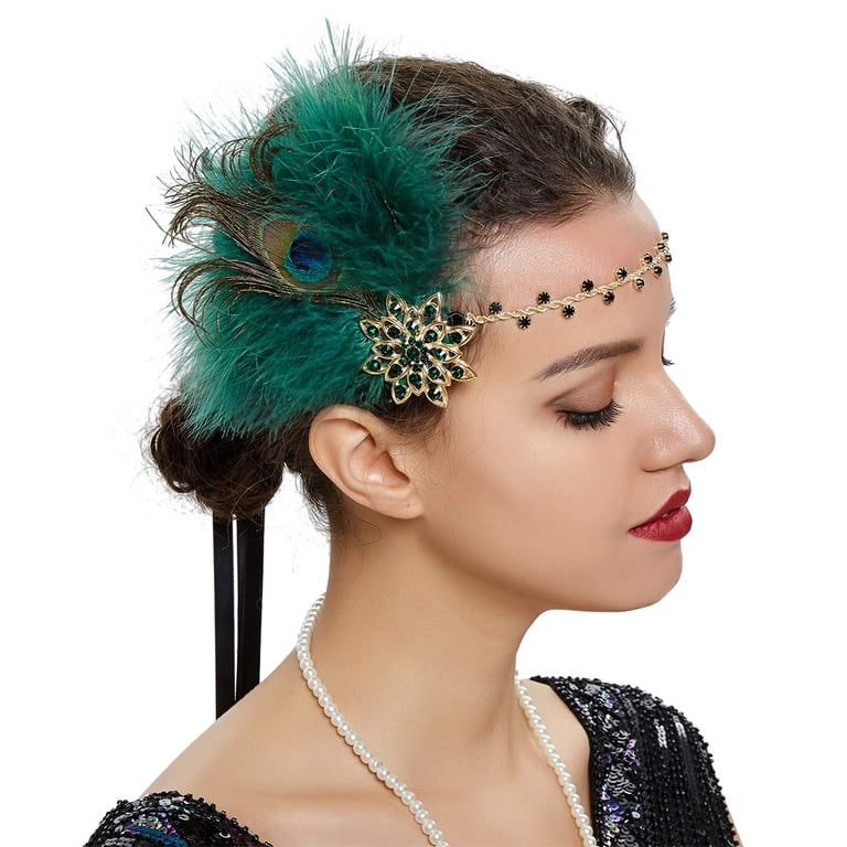 Bridal 1920s Flapper Feather Headband with Hair Clip Crystal  display picture 1