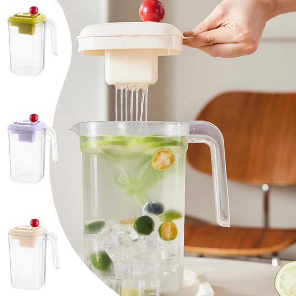 Jarra de agua fría de gran capacidad | Garrafa de plástico para bebidas, resistente al calor en verano, impermeable, textura ondulada, beige/morado/verde | Dispensador de zumo de té en nevera para