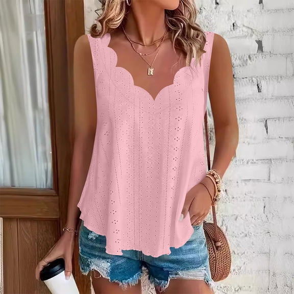 Sleeveless Loose Tunic Blouses Womens Eyelet Sleeveless Blouse Lightweight Breathable V Neck Loose Fitting Casual Tunic Tank Tops for Summer XL