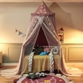 thumbnail image 3 of Bed Canopy for with Lights,Double Layer Princess Round Dome Dreamy Mosquito Net Bedding Girls Room Castle Play Tent Hanging House Decor Reading Nook Canopies(Jujube Red/White), 3 of 14
