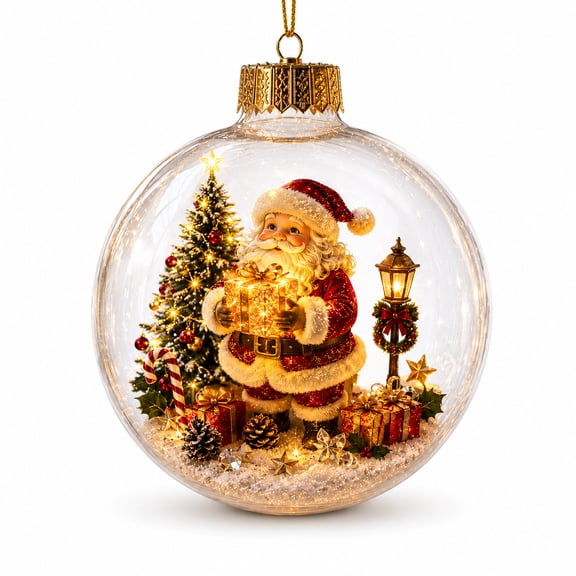 Glowing Christmas Diorama Ornament, Miniature Scene in Clear Ball with Warm | LED Light, Hanging Holiday Festive Decor, Christmas Collection, Charming Gifts for Family (4in, A)