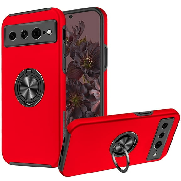 For Google Pixel 7 Hybrid 360 Degree Rotatable Metal Invisible Ring Stand Holder Fit Magnetic Car Mount Ultra Slim Thin Cover ,Xpm Phone Case [ Red ]