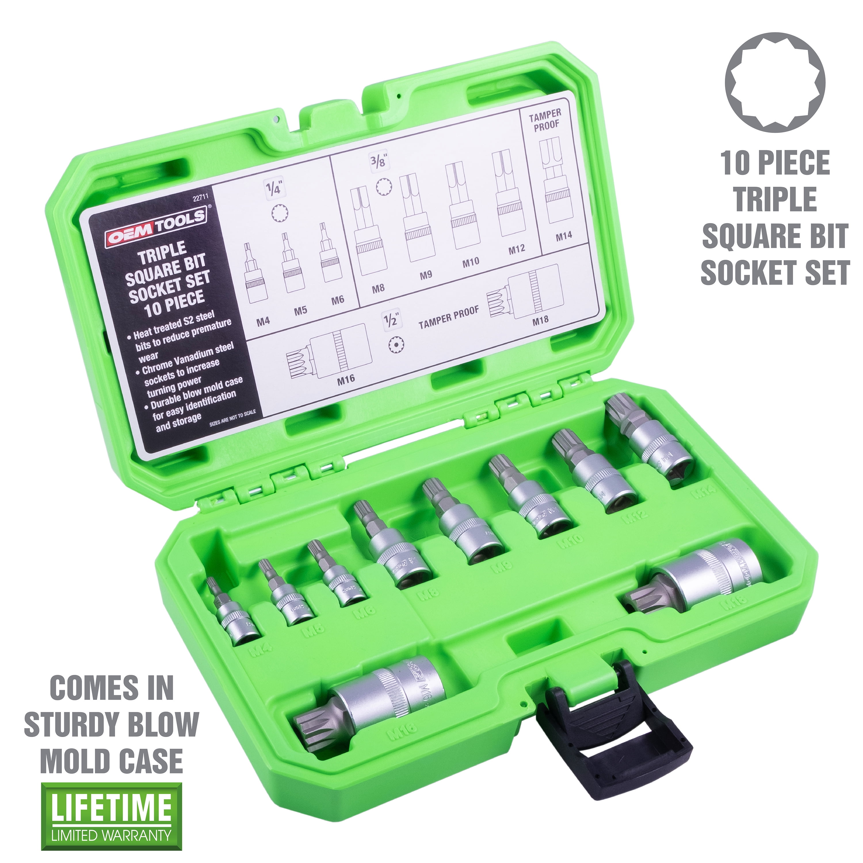 OEMTools Long Triple Square Bit Socket, 10 Piece Set
