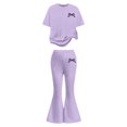 thumbnail image 4 of HAYIMI Girls Bowknot Print O-Neck Short Sleeve Tops And Wide Leg Pants For Kids Summer Outfit Sets Cute Soft Clothes Sets, 4 of 4