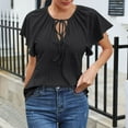 thumbnail image 4 of ITSAME Blouse for Womens, Ruffle Short Sleeve Hollow Up Lace-Up V Neck Elegant Casual Tops Black XL, 4 of 7