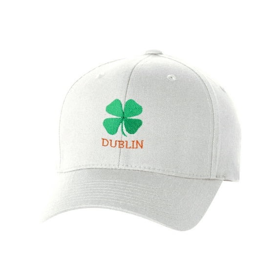 St Patrick's Day Fitted Hat, Four Leaf Clover Flex Fit Baseball Hat - Clover & Dublin