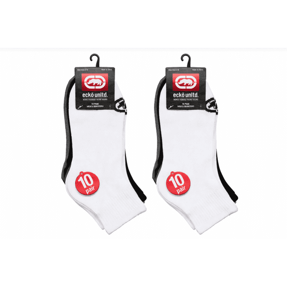 Ecko Unltd. Men’s Flatknit Quarter Socks, Solid Colors, 20-Pack, Shoe Size 6–12