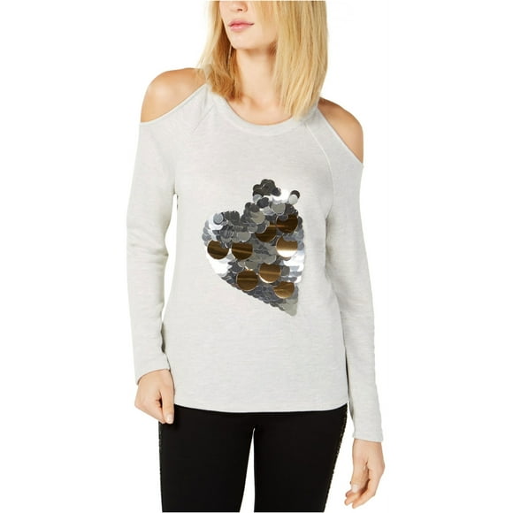 I.N.C Womens Sequin Heart Sweatshirt, Grey, X-Large