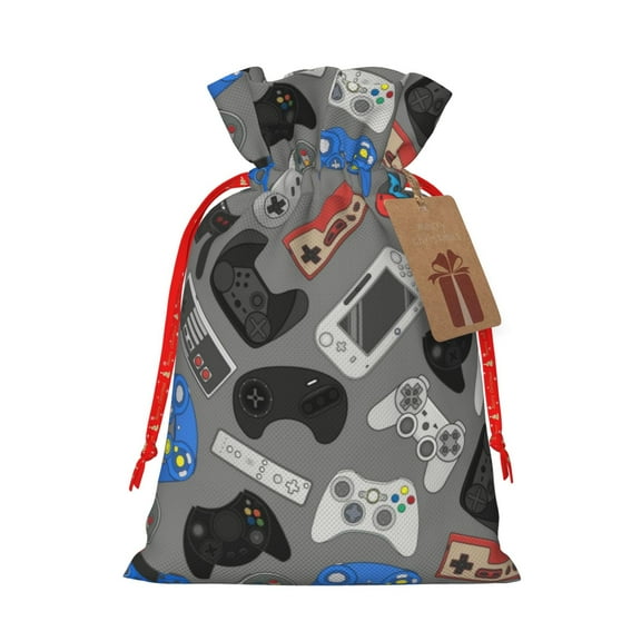 Naloa Video Game Drawstring Christmas Bags, 3D Xmas Gift Bags, Christmas Wrapping Bags, Xmas Goodie Bags, Treat Pouch Bags, Party Favor Bags-Small